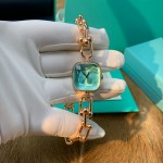Tiffany Rose Gold Chain Watch with Diamond Accents and Blue Dial